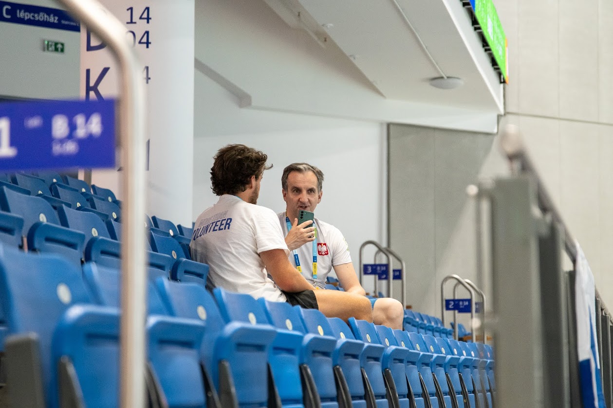 Eryk Stawiński w rozmowie z Mariuszem Walczakiem, EUG Węgry 2024, foto: Ewa Milun-Walczak